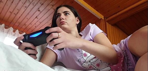  Creampie my 18 y.o. step sister gamer girl while she playing Fortnite. Oliver Strelly